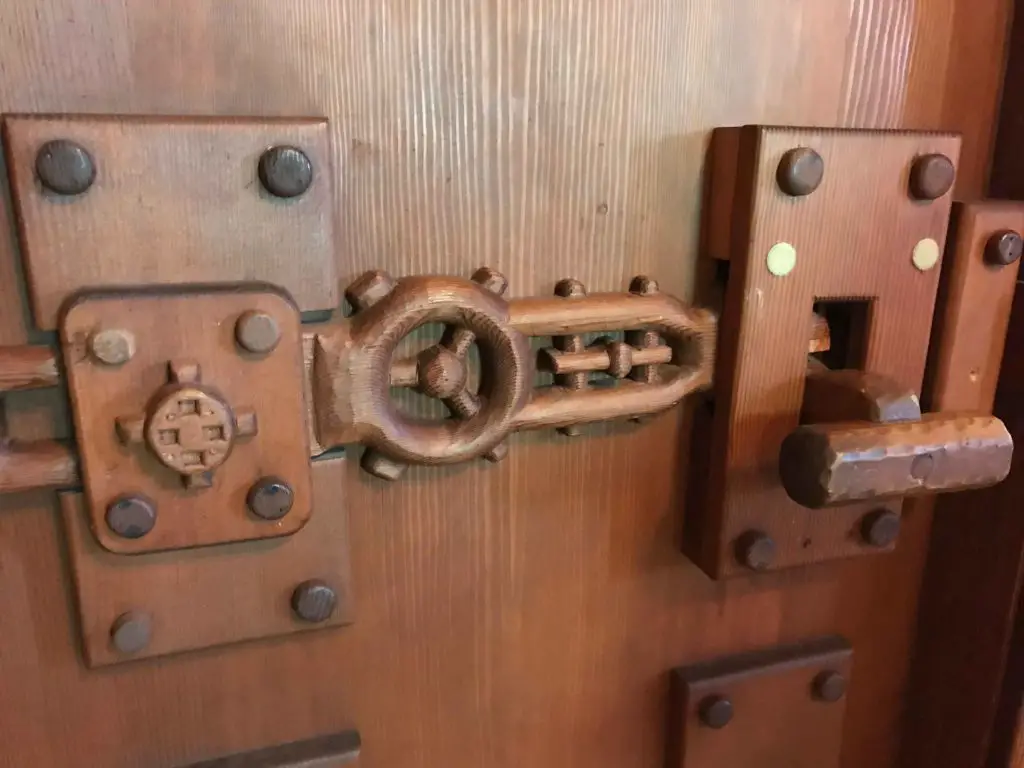hand carved wooden door latches at Gillette castle