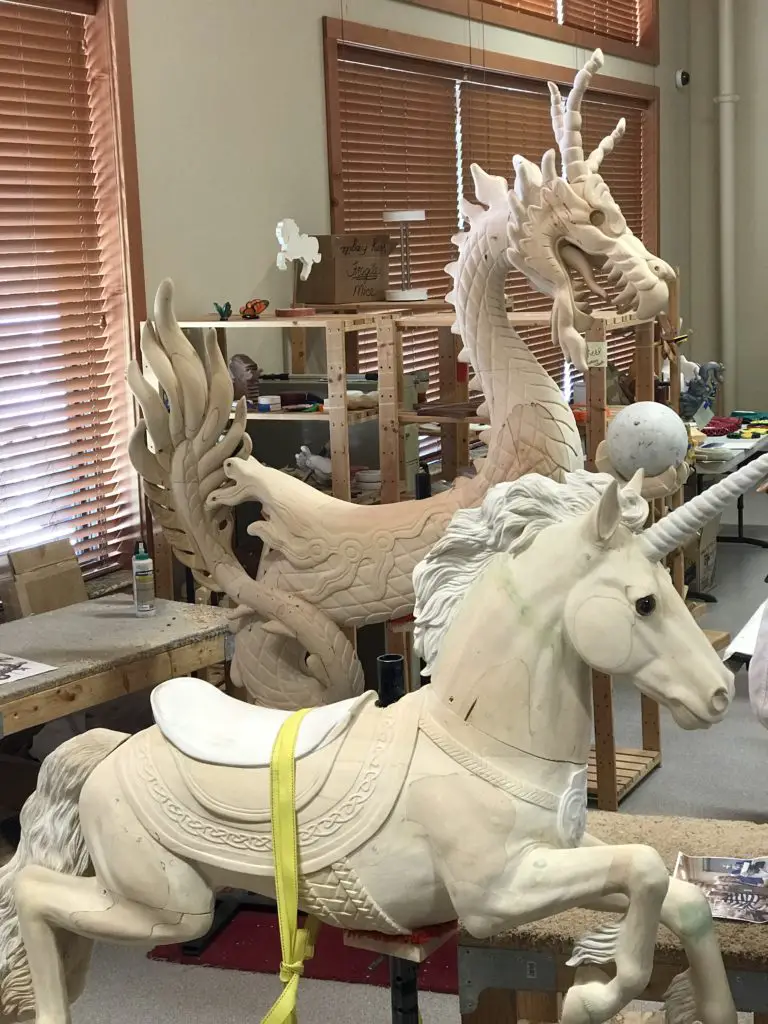Albany Carousel managerie in the carving phase