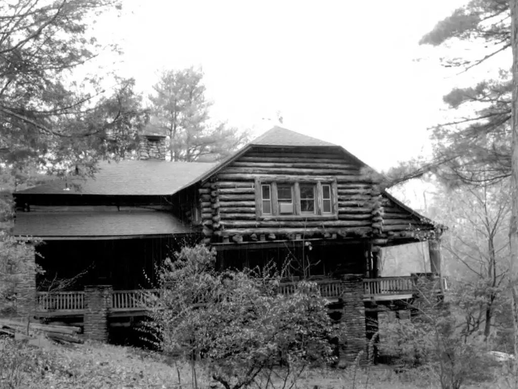historic photo of the Carol Maude Case Dennison cabin before time and vandals took a toll.