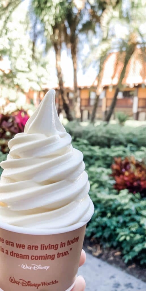 Close up of a Dole Whip, a snack that can be purchased using the Disney Dining Plan