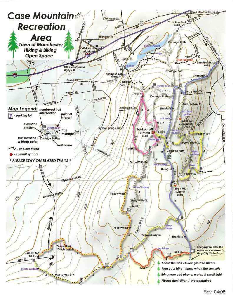 Hiking trail map of Case Mountain Preserve