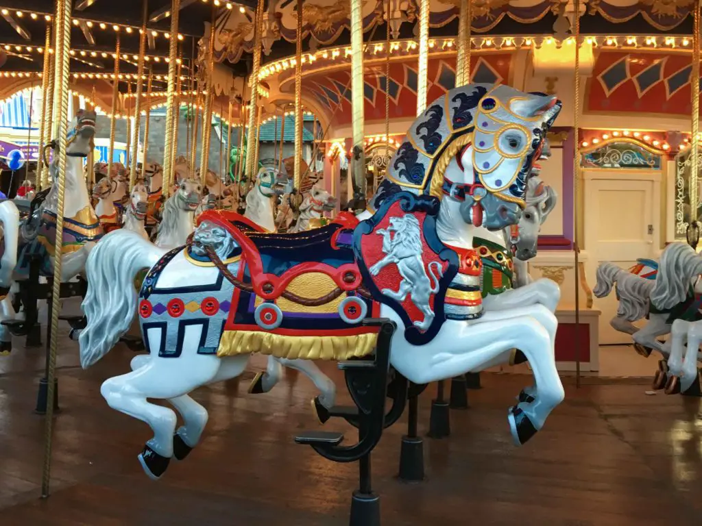 Cinderella's Carousel horse with elaborate saddle and armor