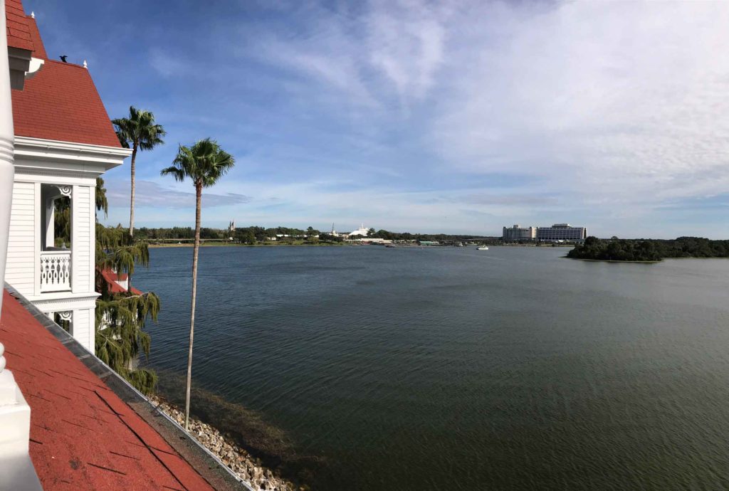 view of Bay Lake from the upper floor of a Grand Floridian room, a Disney deluxe resort
