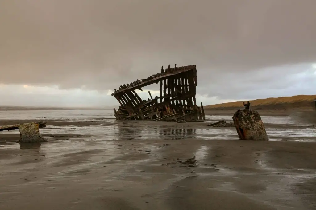 point of view photo from the "deck" of the Peter Iredale shipwreck