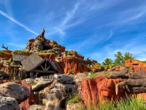 Splash Mountain main hill with blue sky behind