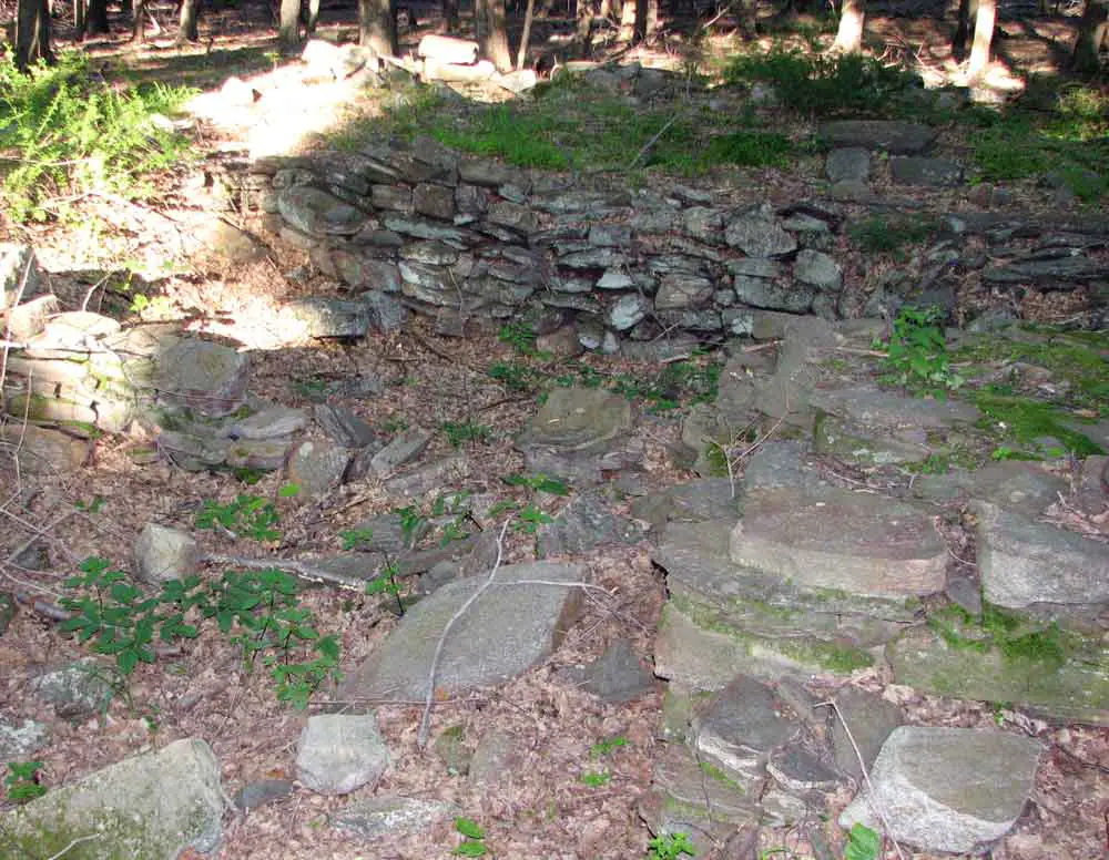 colonial stone foundations still exist on the Westledge trail in Simsbury, Connecticut