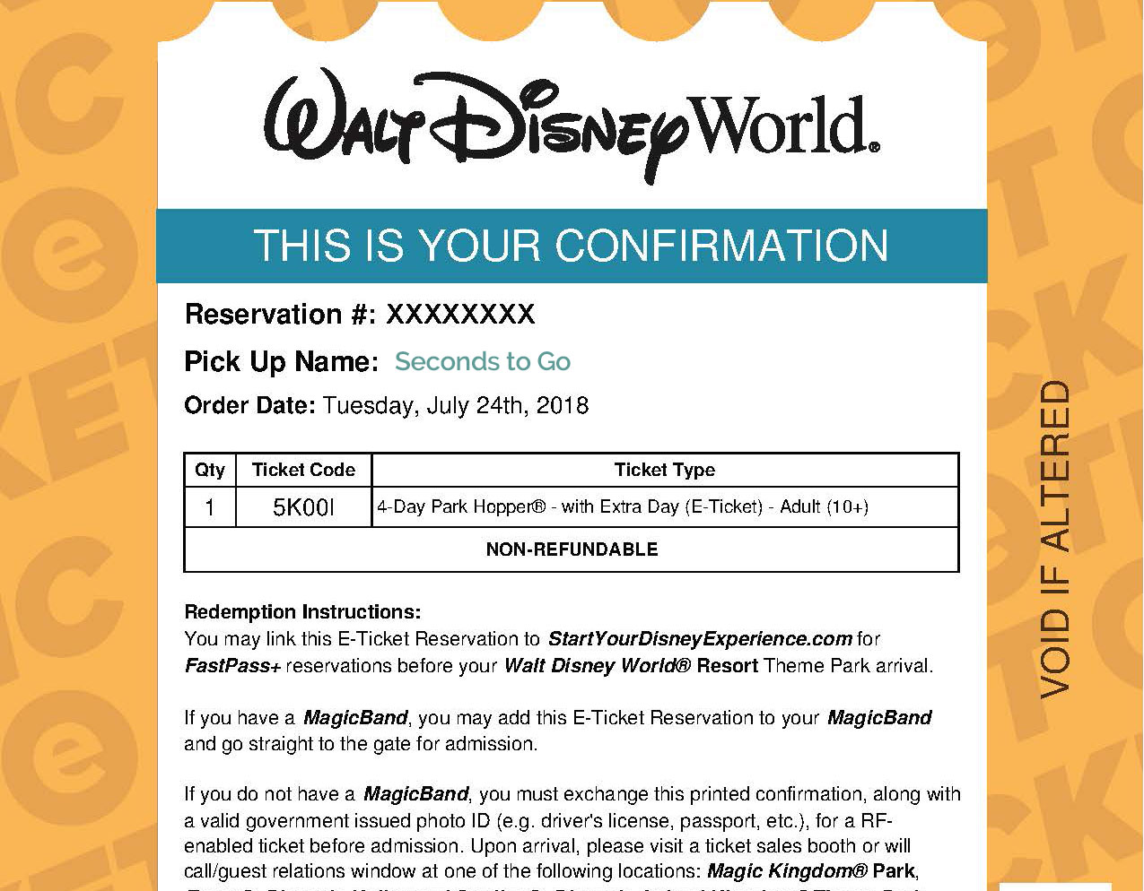 Disney World ticket