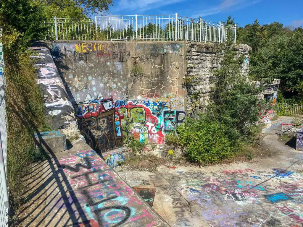 graffiti covering the remains of Fort Wetherill