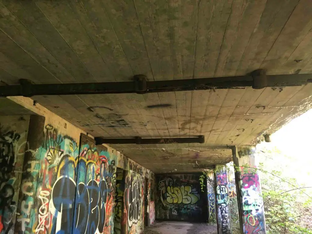 Ammunition tracks on the ceiling of Fort Wetherill tunnels