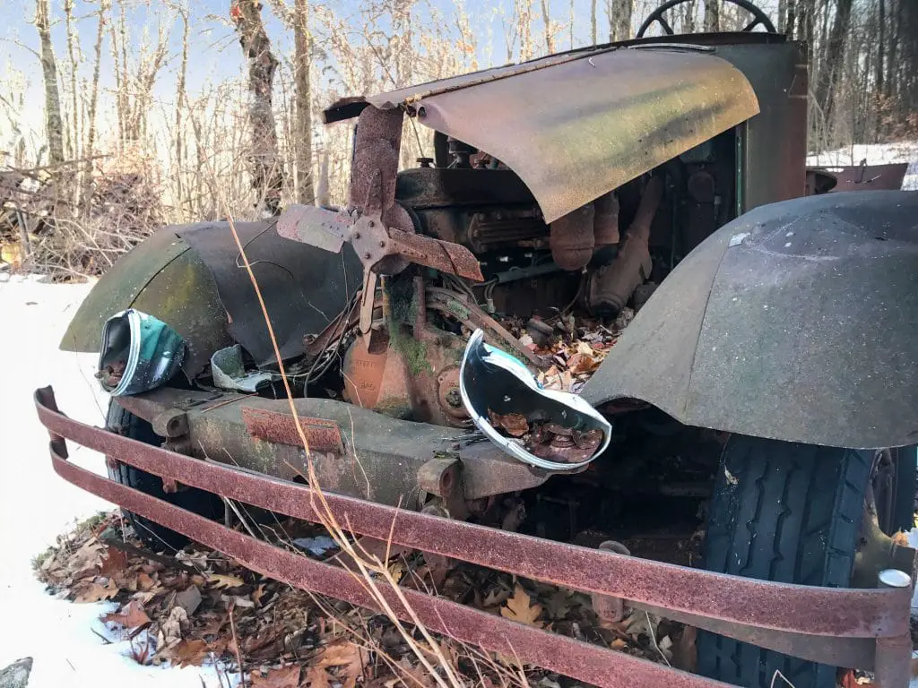old rusting truck left at a Massachusetts quarry