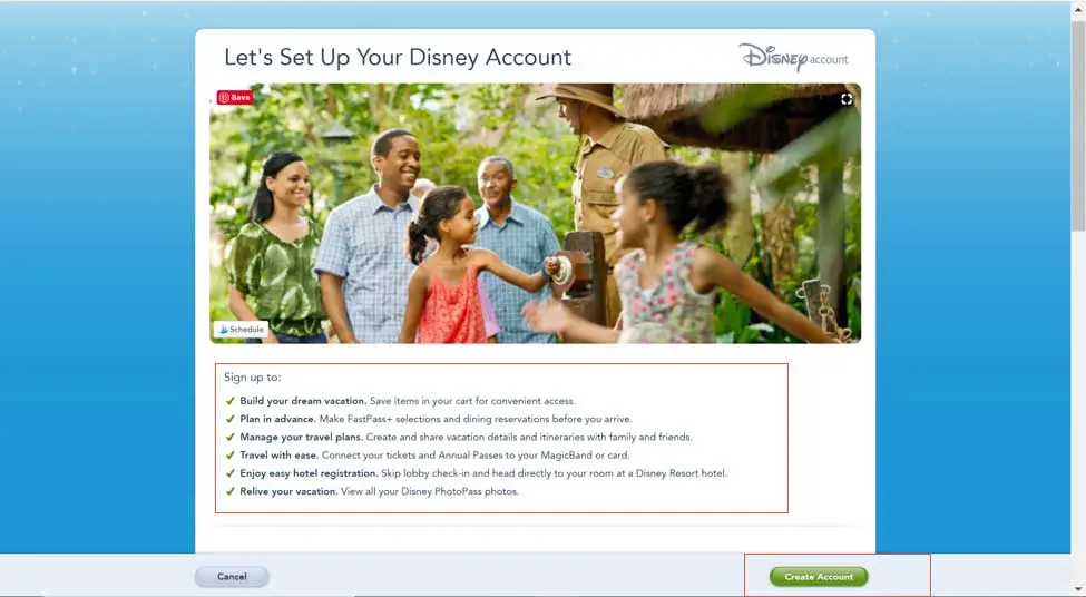 My Disney Experience set up account