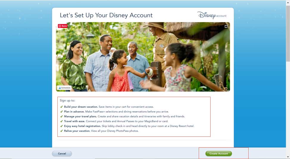 My Disney Experience set up account