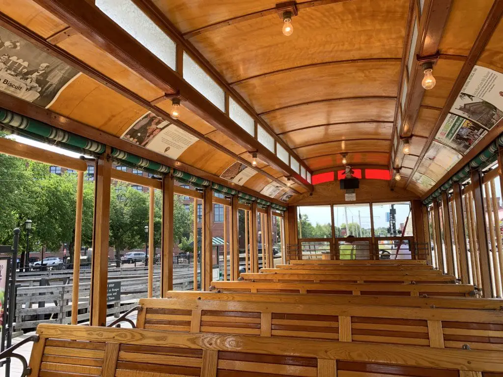 Trolley interior made of wood