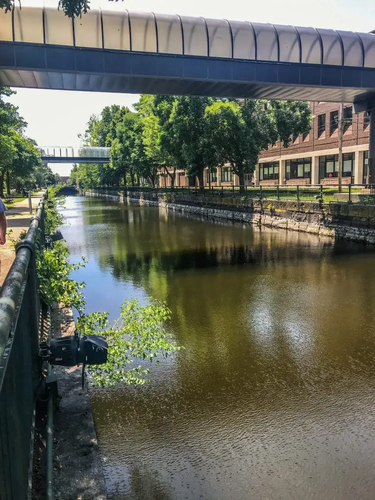 Canal along the trolley tracks in Lowell National Historical Park