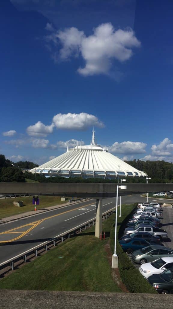 Space Mountain as seen from the monorail entering Magic Kingdom