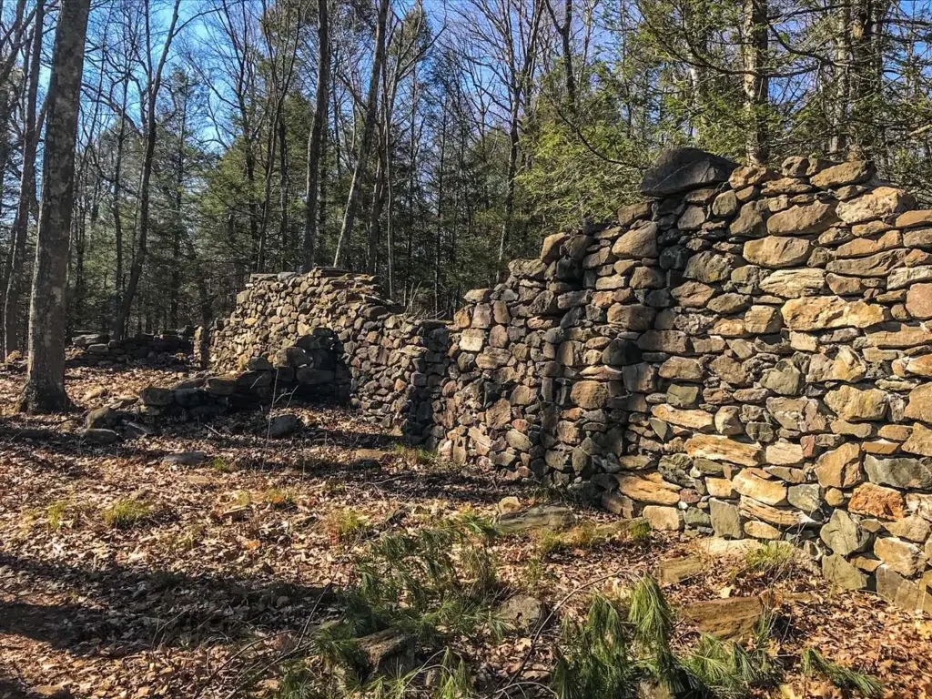 stone foundation of the Holiday House ruins at Steep Rock Preserve, offering one of the best hikes in Connecticut.