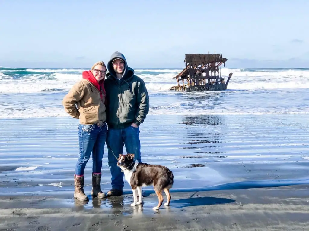 Dressed warmly on the beach during and Oregon visit