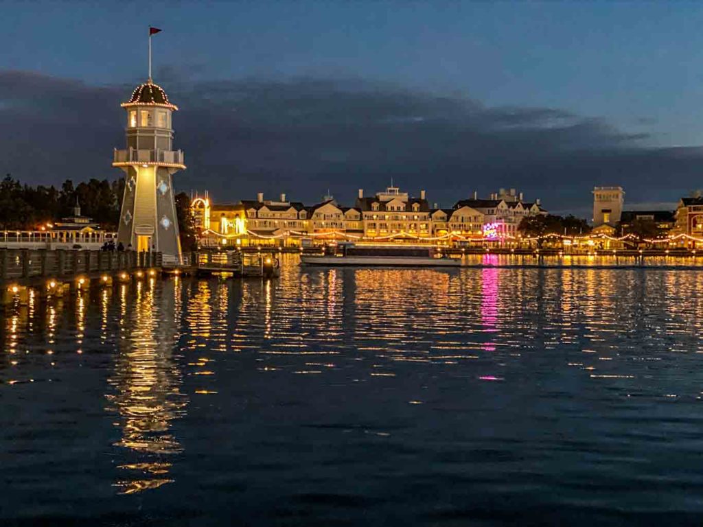 Disney Yacht Club resort at night, one of your choices to consider during Walt Disney World vacation planning
