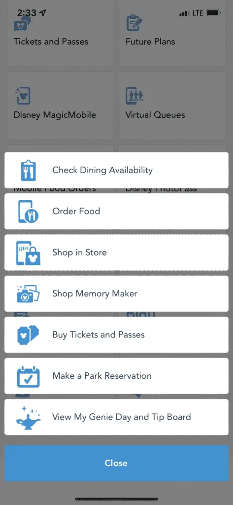 screenshot for making ADRs at Disney through the My Disney Experience app.