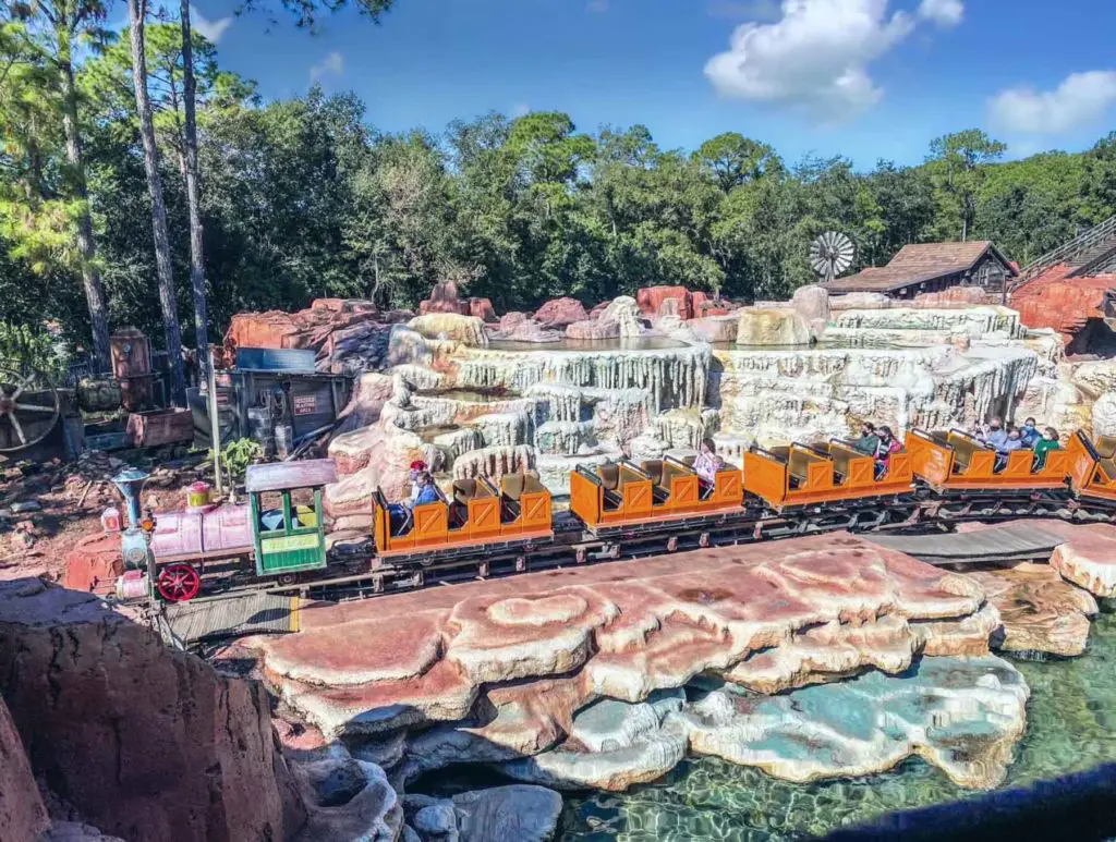 guests enjoying Big Thunder Mountain Railroad on their first time at Disney World.