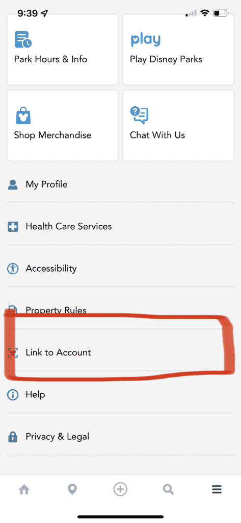 screenshot depicting how to link my disney experience accounts through app.