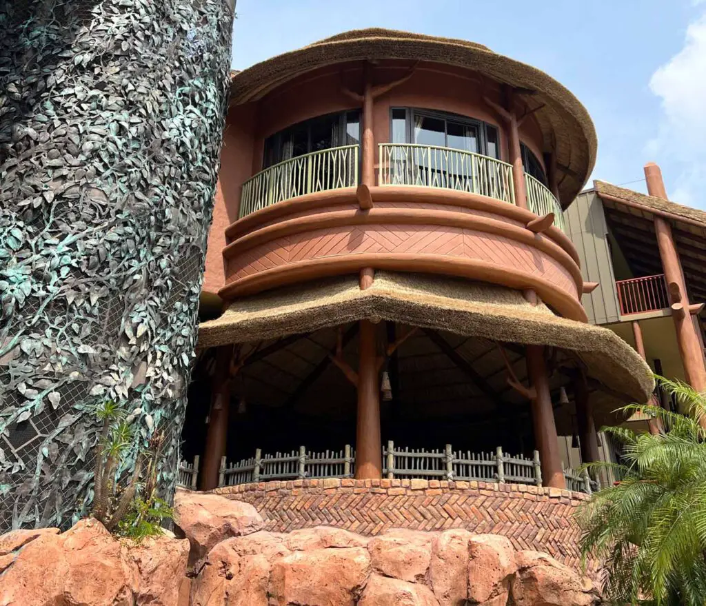 Exterior shot of a viewing patio at Disney Animal Kingdom Lodge.