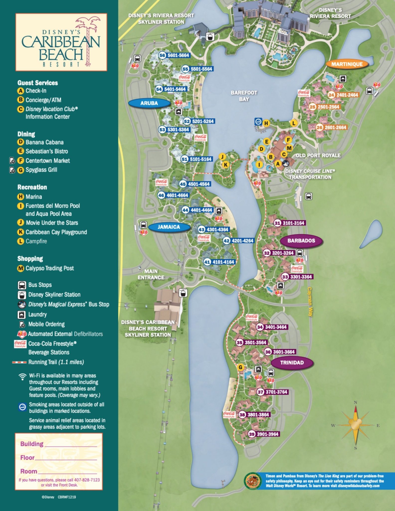 Walt Disney World Caribbean Beach Resort map scaled