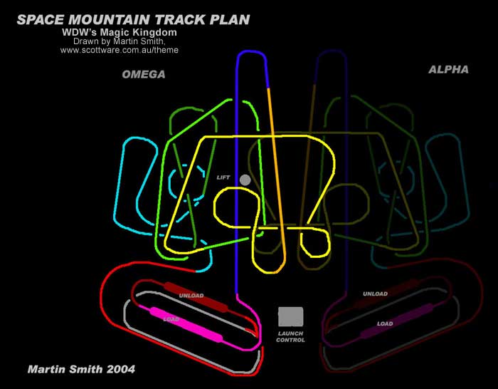 track layout of the Space Mountain ride in Disney World