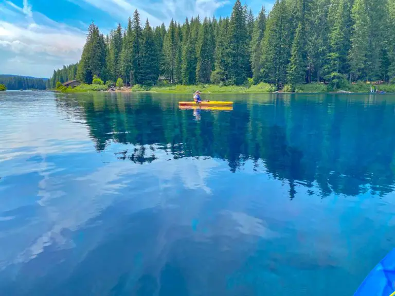 Clear Lake Oregon with kayaker on surface