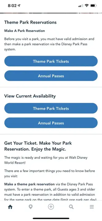Disney Park Pass Theme Park Reservation System for Walt Disney