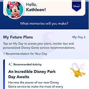 My Disney Experience app home screen