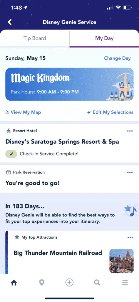 Screenshot of Disney World Genie service