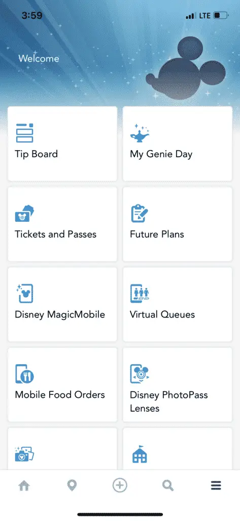 Screenshot of the My Disney Experience app, the first step in understanding how does the Disney Virtual Queue work.