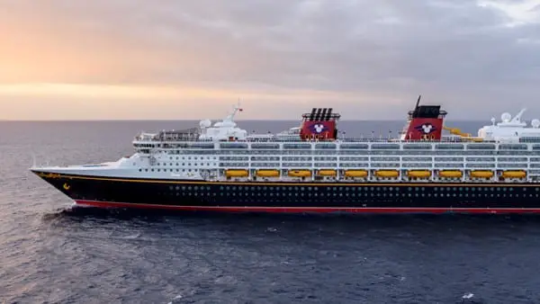 Disney cruise ship in the open ocean.