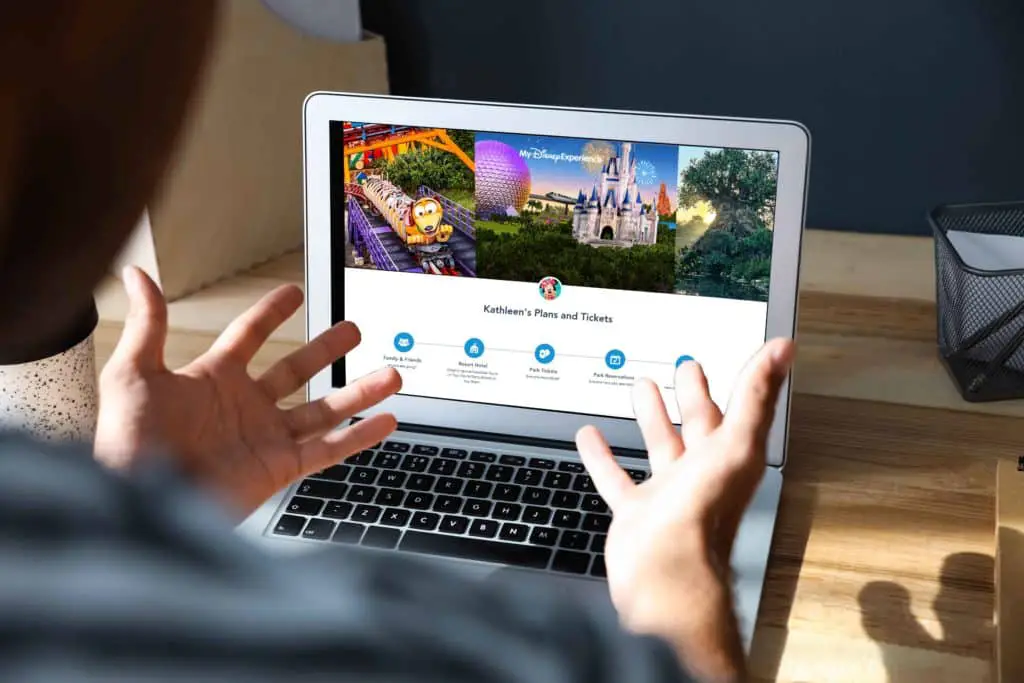 Frustrated person trying to book a Disney World vacation on a computer without a Walt Disney World travel agent.