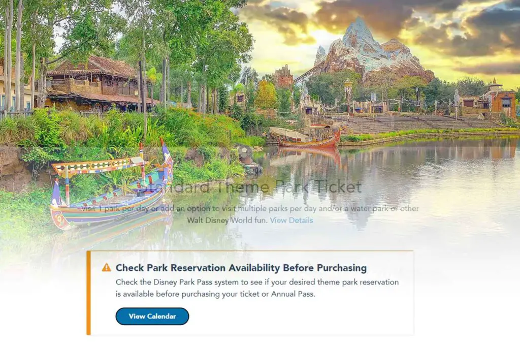 Screenshot of Disney World park reservations composed over Expedition Everest