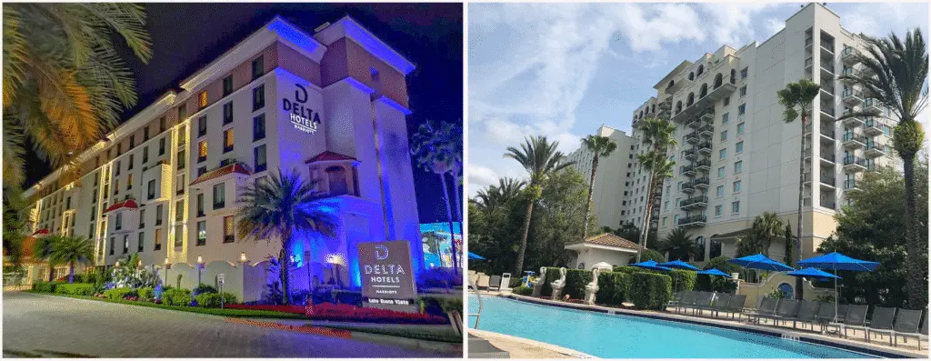 exterior shots of two of the best hotels near disney world in florida