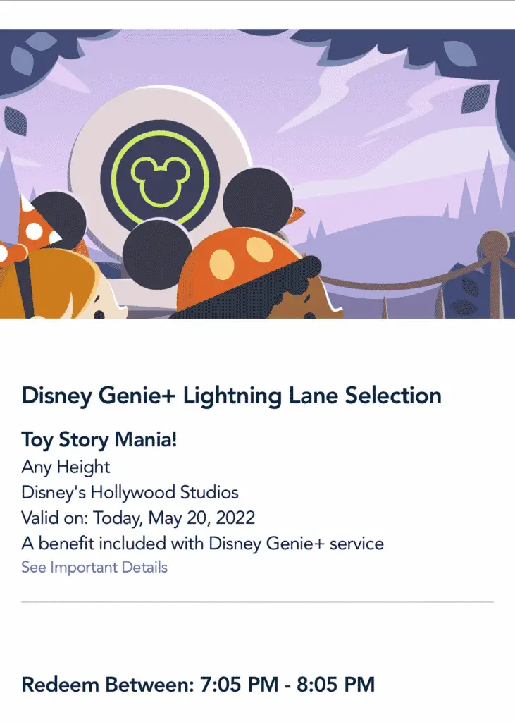 Screenshot of Disney World Genie+ conformation