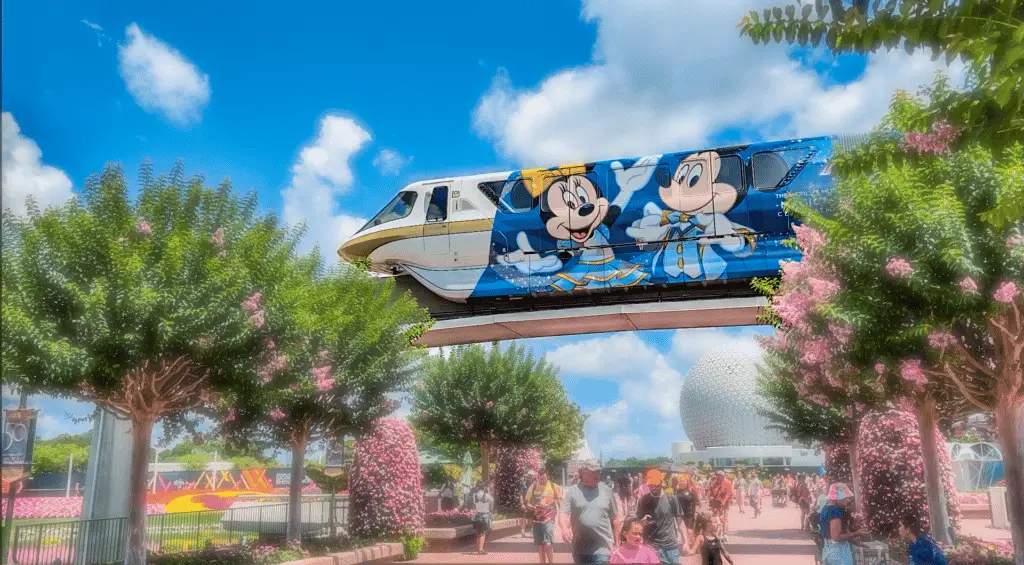EPCOT monorail decked out for Disney World's 50th anniversary