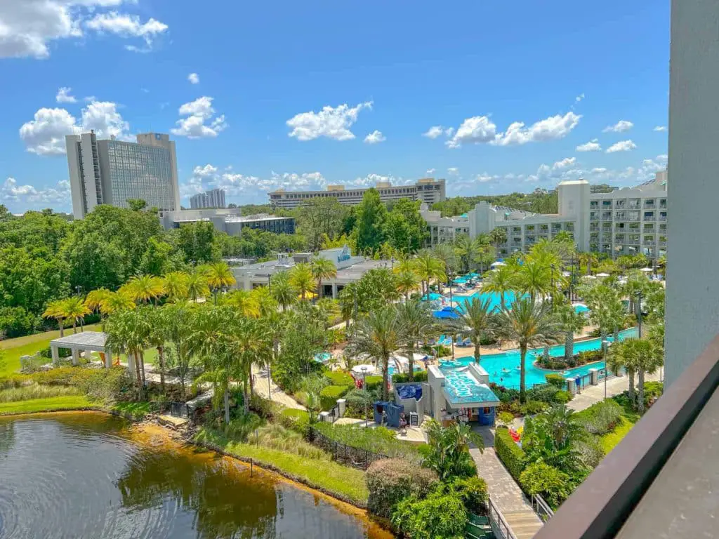 View of Disney World hotel, Hilton Lake Buena Vista Palace pool from 7th floor balcony