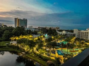 View from Disney World hotel, Hilton Lake Buena Vista Palace balcony.