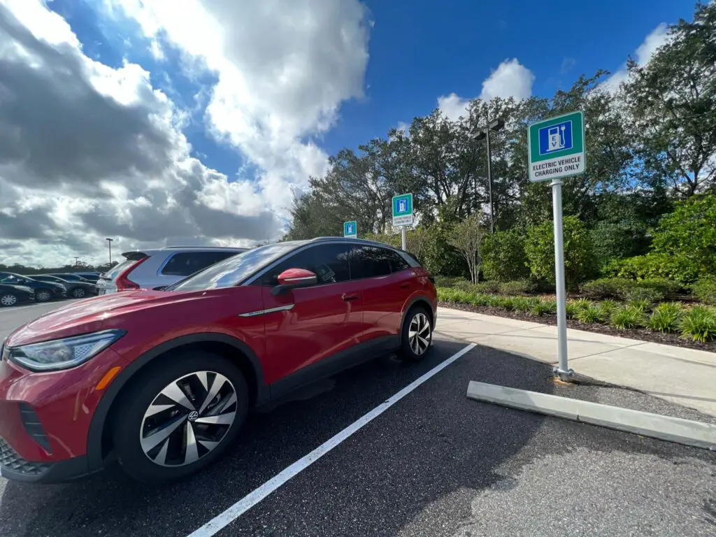 Electric vehicle chargning while parking at disney World.