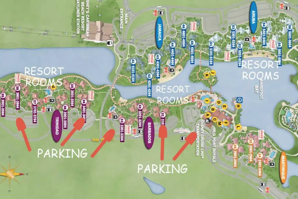 Disney World Caribbean Resort Parking map