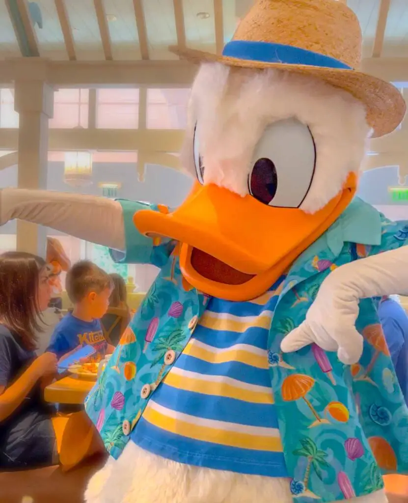 Donald Duck striking a pose at a Walt Disney World Character meal at Cape May
