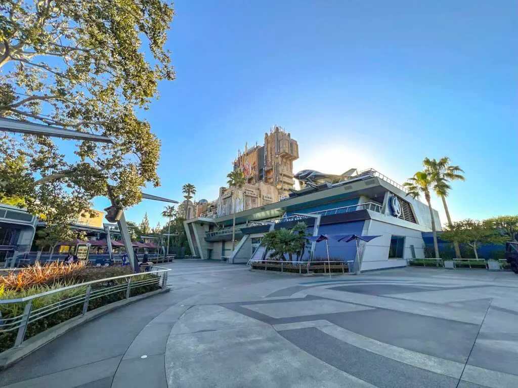 Empty walkways in the Avengers Campus during California Adventur early entry