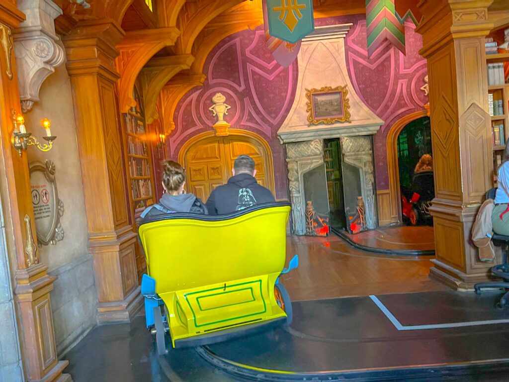 Guests driving into the wild world of Mr. Toad at Disneyland park in California.