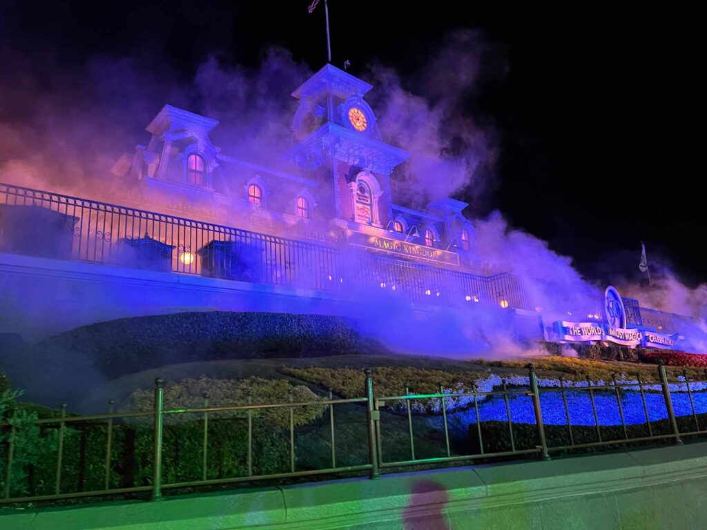 mickey halloween party train station in fog