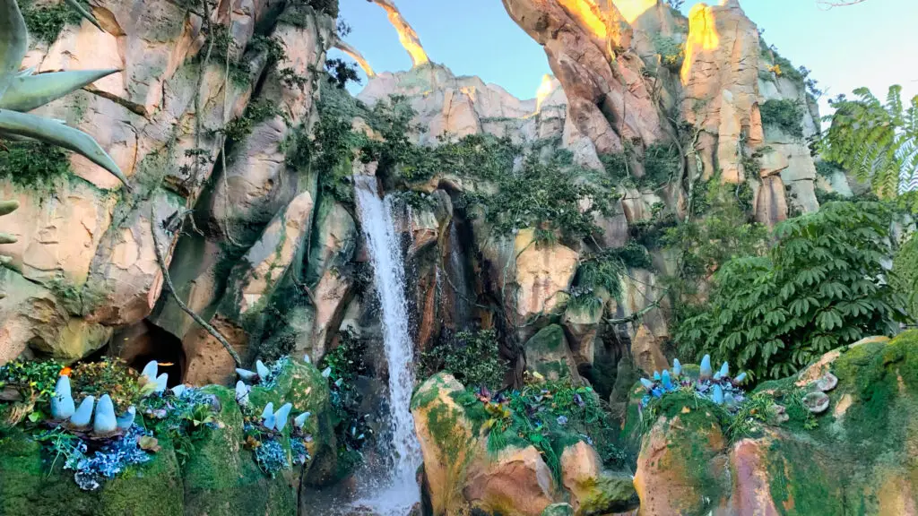 Waterfall in Avatar Land of Pandora, a must-see in Disney World Animal Kingdom