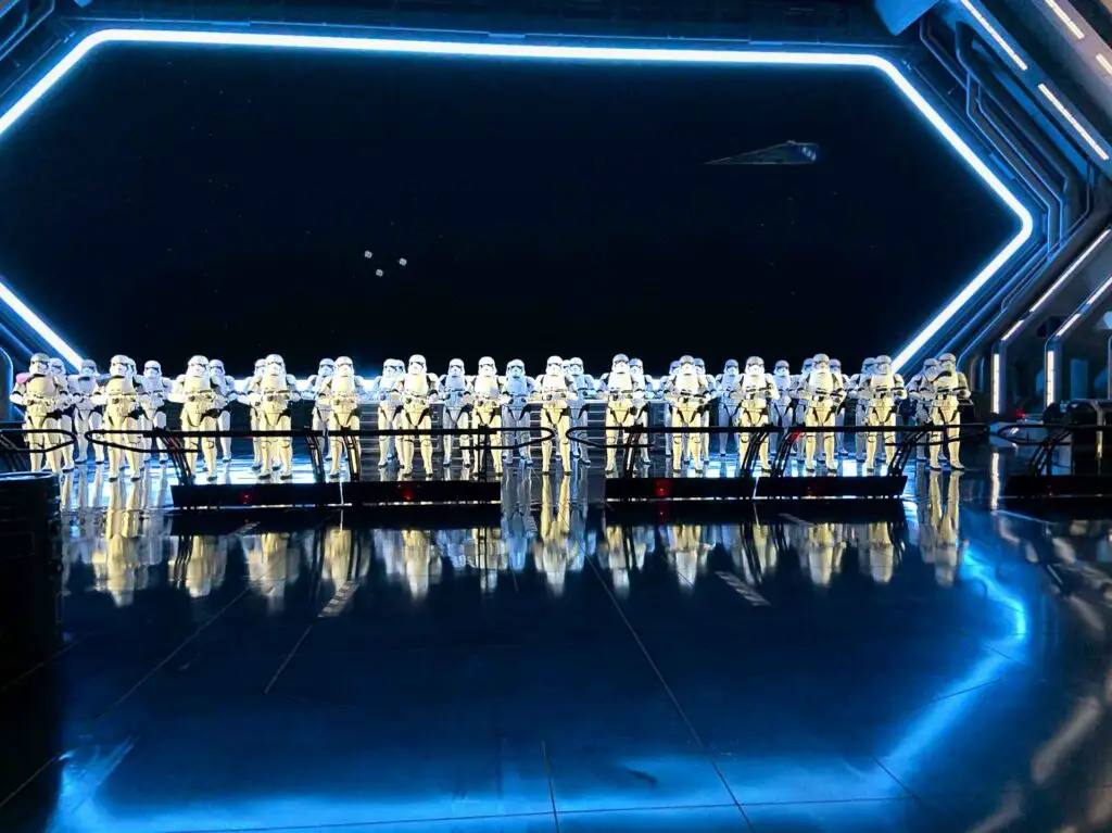 Storm Troopers stand ready to greet prisoners on Star Wars Rise of the Resistance, one of the best experiences at Disney World
