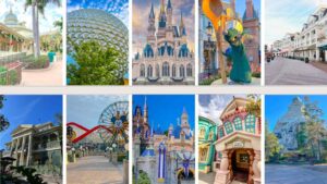 Collage featuring images of Disney World and Disneyland.